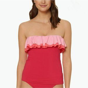 NWT Bleu Rod Be At Tie Strapless Ruffled Adjustable Strap Tankini Top, Size 6